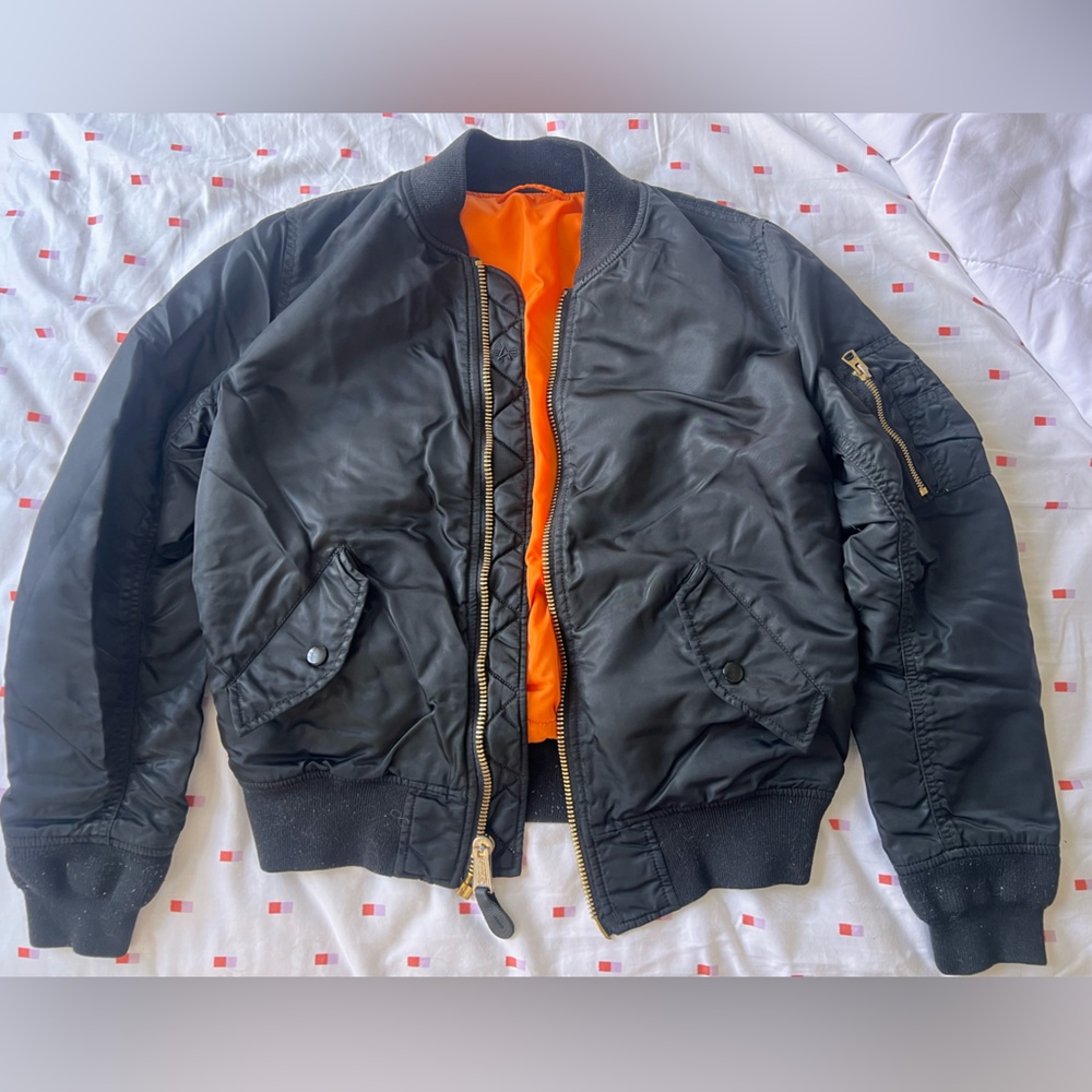Alpha Industries Black Bomber Jacket with Orange Interior
